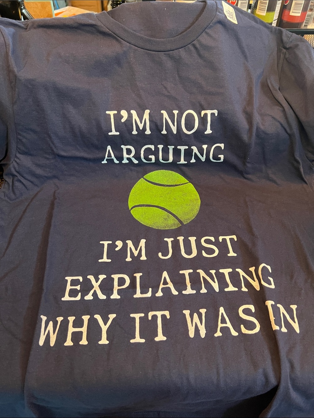 Gildan Navy Blue Tee with Green Tennis Ball Graphic
